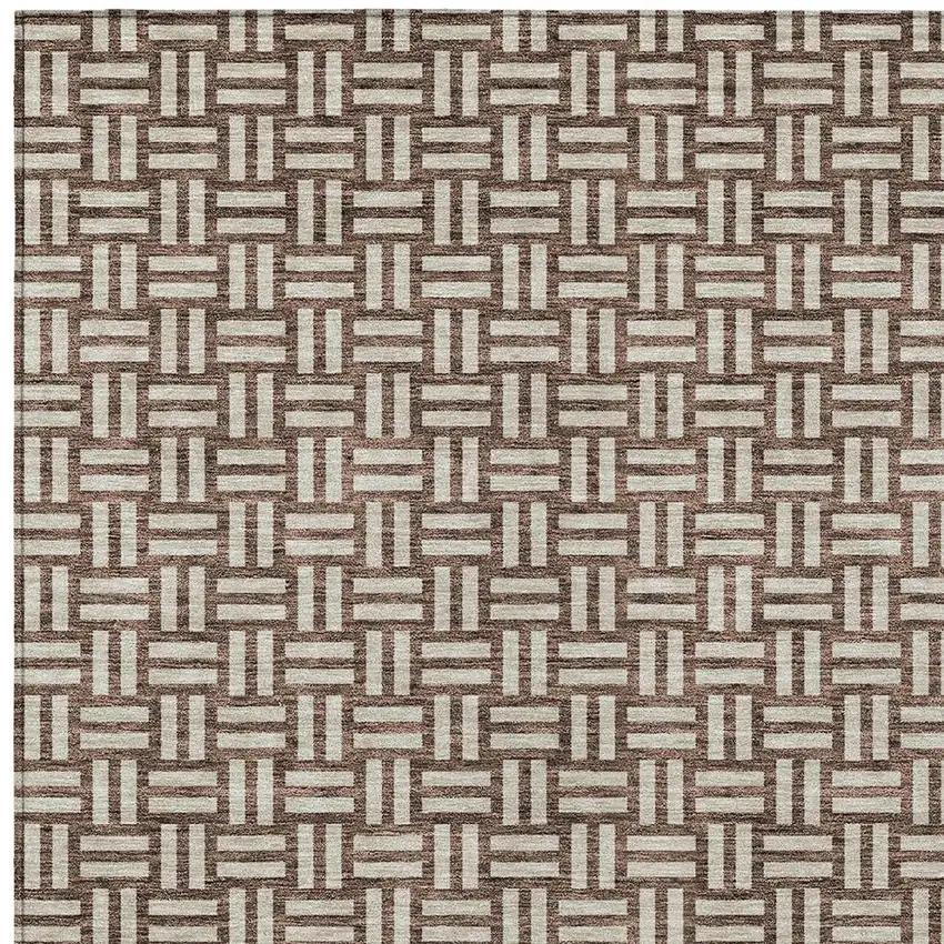 Brown And Beige Geometric Washable Indoor Outdoor Area Rug Photo 6