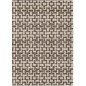 Photo of Brown And Beige Geometric Washable Indoor Outdoor Area Rug