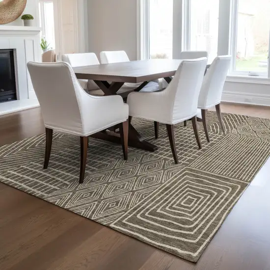 Brown And Beige Geometric Washable Indoor Outdoor Area Rug Photo 9