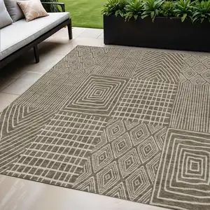 Photo of Brown And Beige Geometric Washable Indoor Outdoor Area Rug