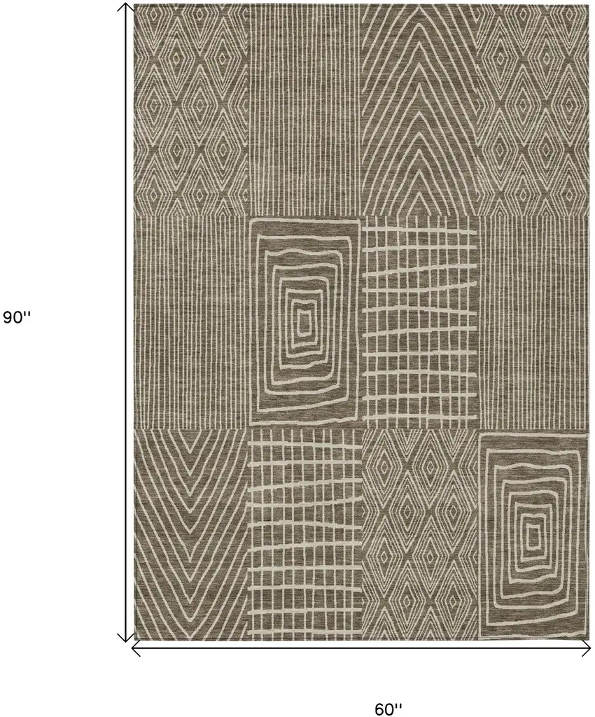 Brown And Beige Geometric Washable Indoor Outdoor Area Rug Photo 3