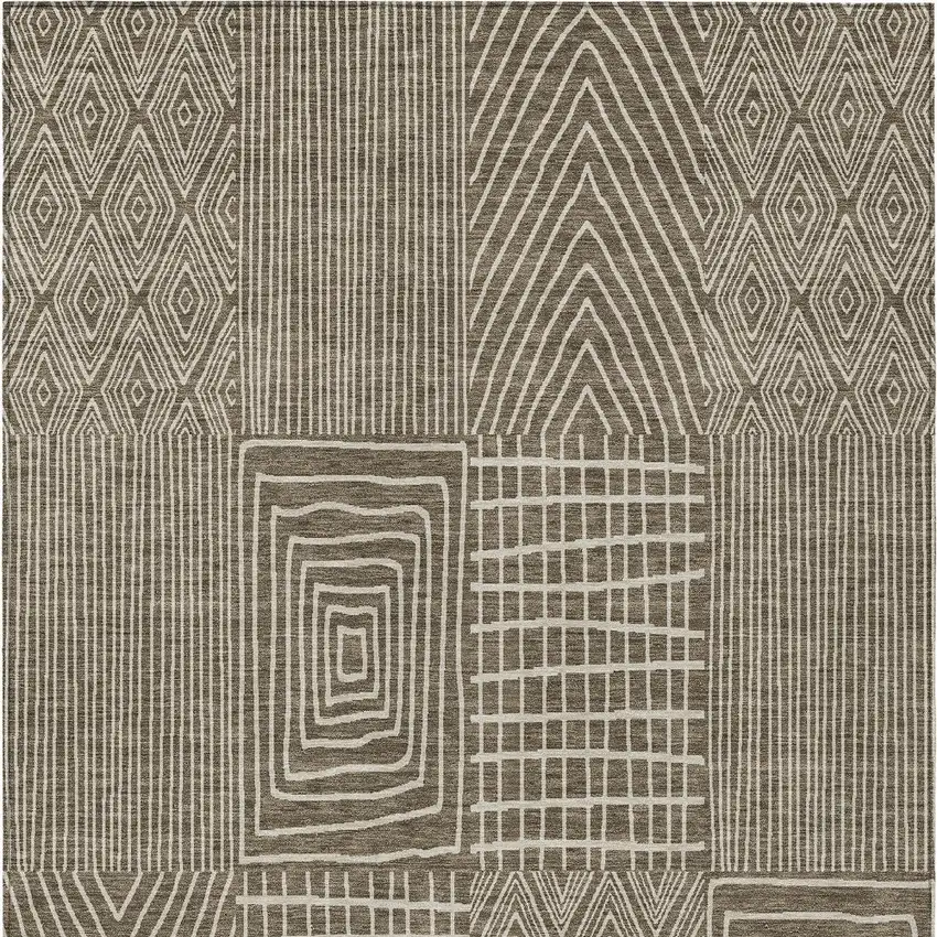 Brown And Beige Geometric Washable Indoor Outdoor Area Rug Photo 5