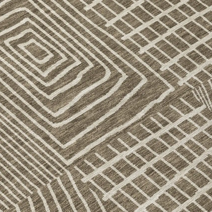 Brown And Beige Geometric Washable Indoor Outdoor Area Rug Photo 4