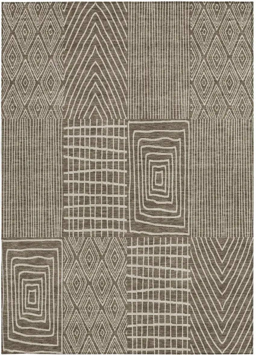 Brown And Beige Geometric Washable Indoor Outdoor Area Rug Photo 6