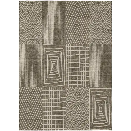 Brown And Beige Geometric Washable Indoor Outdoor Area Rug Photo 2