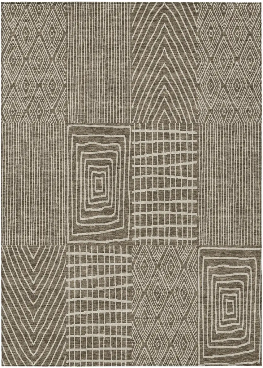 Brown And Beige Geometric Washable Indoor Outdoor Area Rug Photo 2