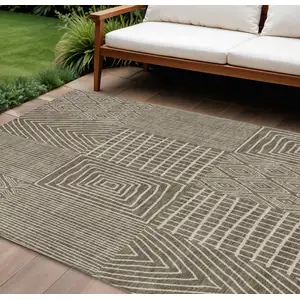 Photo of Brown And Beige Geometric Washable Indoor Outdoor Area Rug