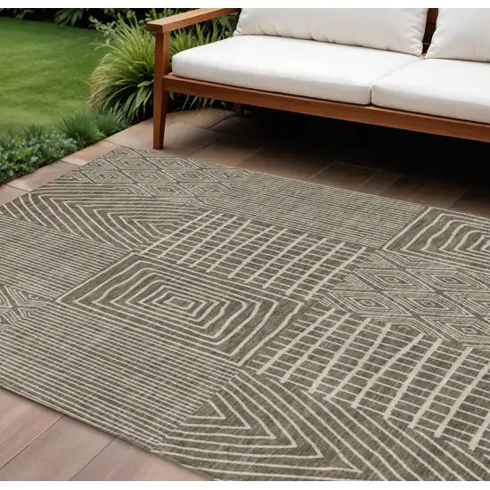Brown And Beige Geometric Washable Indoor Outdoor Area Rug Photo 1