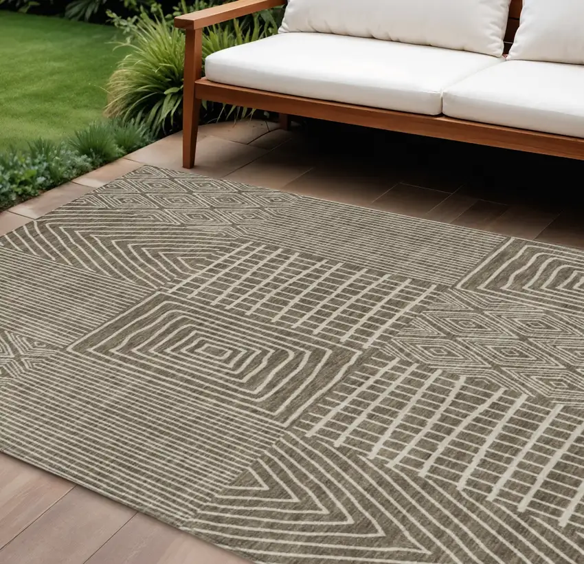 Brown And Beige Geometric Washable Indoor Outdoor Area Rug Photo 1
