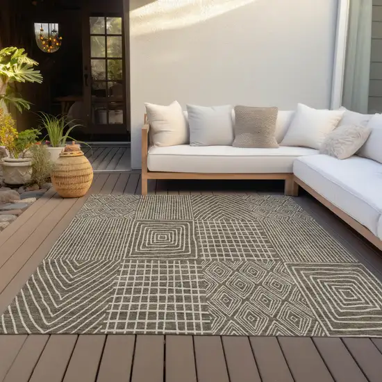 Brown And Beige Geometric Washable Indoor Outdoor Area Rug Photo 9