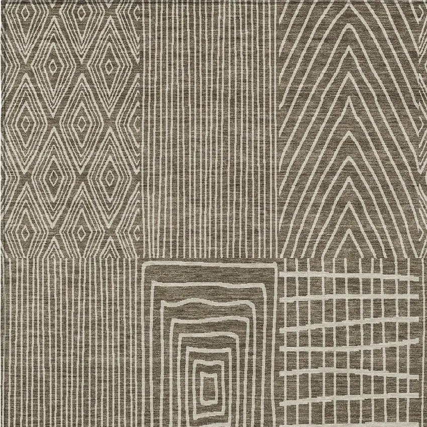 Brown And Beige Geometric Washable Indoor Outdoor Area Rug Photo 6