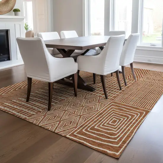 Brown And Beige Geometric Washable Indoor Outdoor Area Rug Photo 9