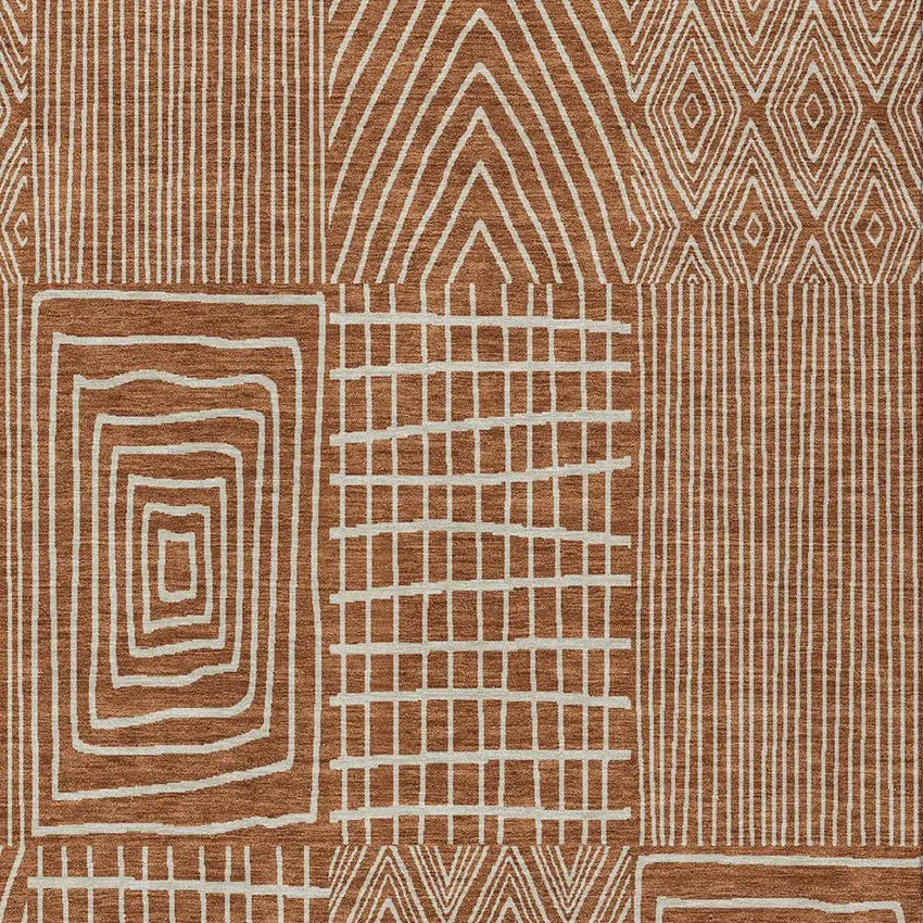 Brown And Beige Geometric Washable Indoor Outdoor Area Rug Photo 6