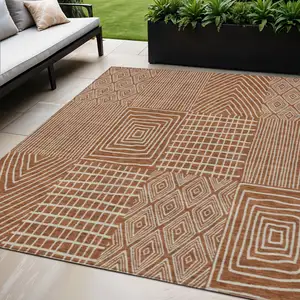 Photo of Brown And Beige Geometric Washable Indoor Outdoor Area Rug