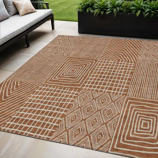 Brown And Beige Geometric Washable Indoor Outdoor Area Rug Photo 1