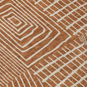 Photo of Brown And Beige Geometric Washable Indoor Outdoor Area Rug