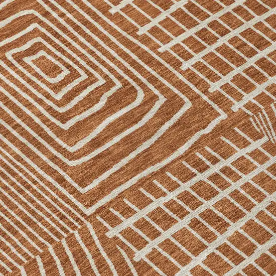 Brown And Beige Geometric Washable Indoor Outdoor Area Rug Photo 5