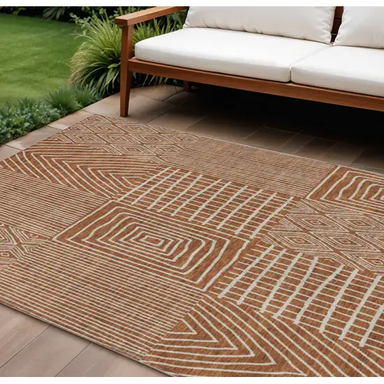 Brown And Beige Geometric Washable Indoor Outdoor Area Rug Photo 1