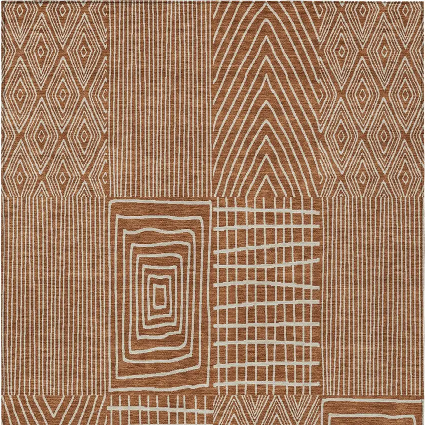Brown And Beige Geometric Washable Indoor Outdoor Area Rug Photo 7