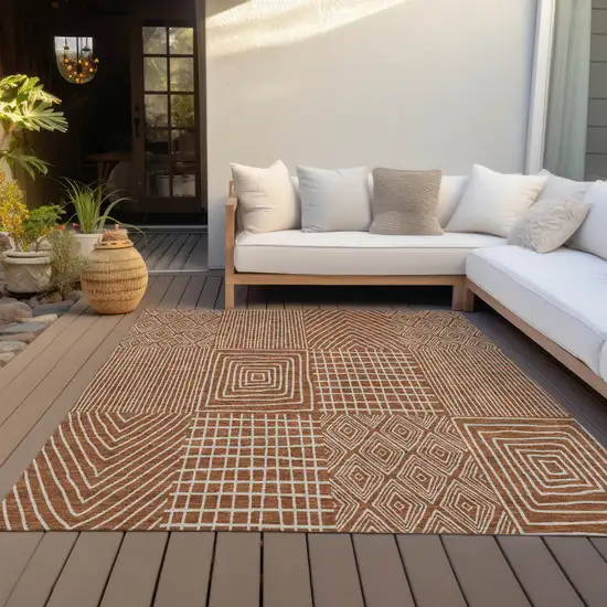 Brown And Beige Geometric Washable Indoor Outdoor Area Rug Photo 8