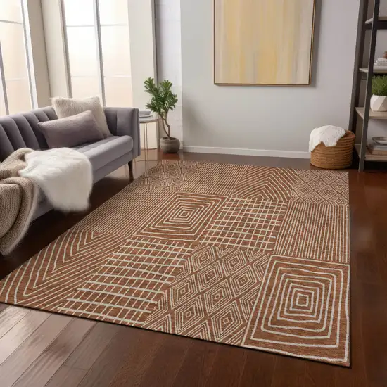 Brown And Beige Geometric Washable Indoor Outdoor Area Rug Photo 9