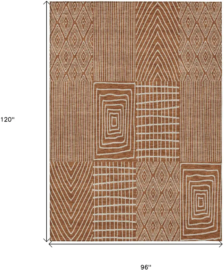 Brown And Beige Geometric Washable Indoor Outdoor Area Rug Photo 3