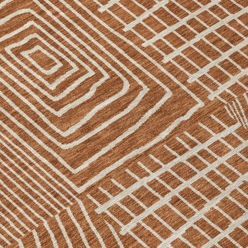 Brown And Beige Geometric Washable Indoor Outdoor Area Rug Photo 5
