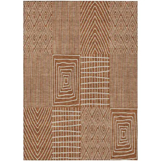 Brown And Beige Geometric Washable Indoor Outdoor Area Rug Photo 2