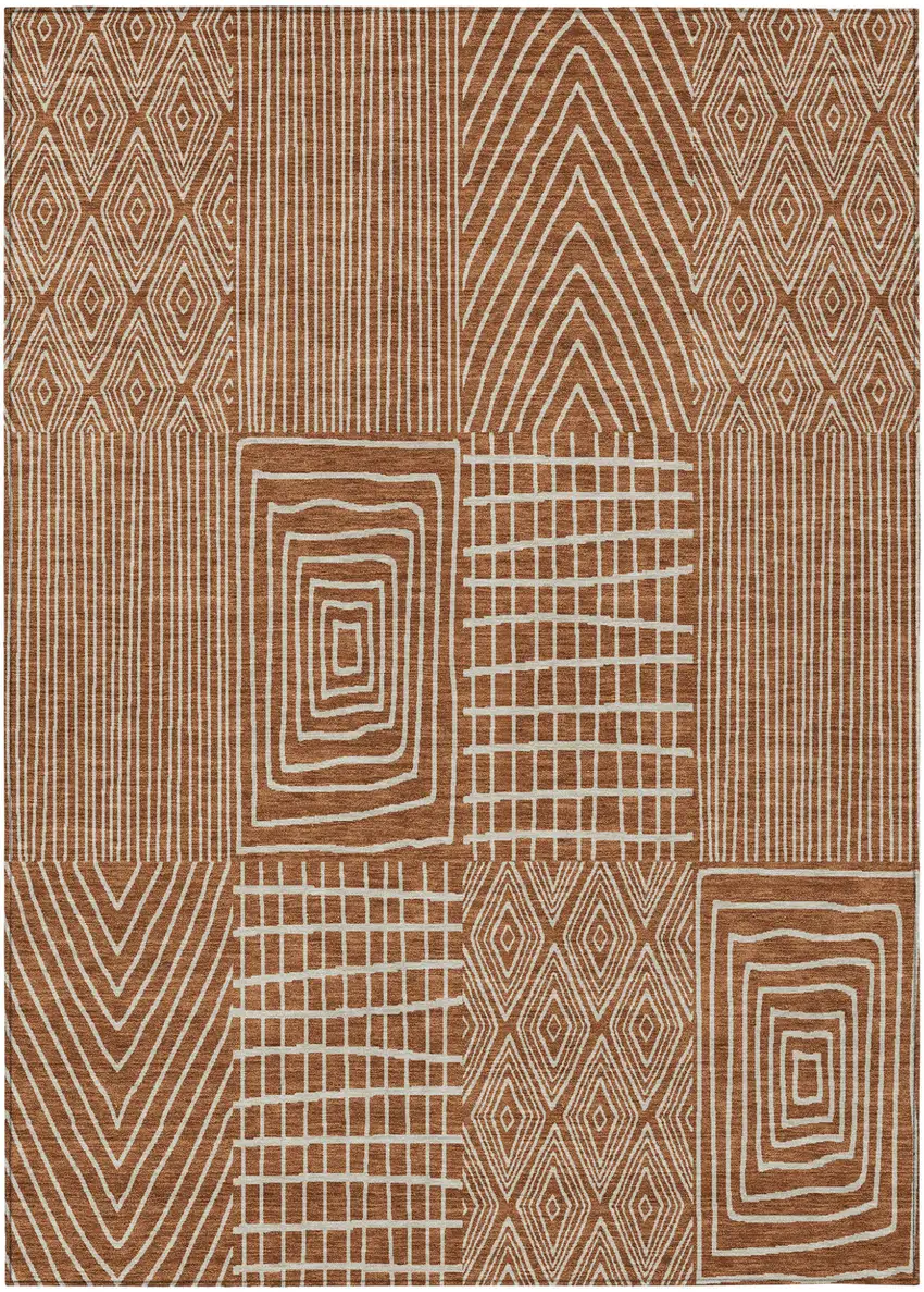 Brown And Beige Geometric Washable Indoor Outdoor Area Rug Photo 2