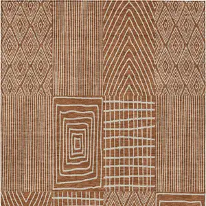 Photo of Brown And Beige Geometric Washable Indoor Outdoor Area Rug