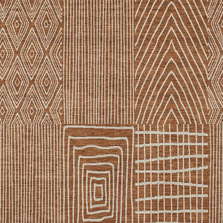 Brown And Beige Geometric Washable Indoor Outdoor Area Rug Photo 6