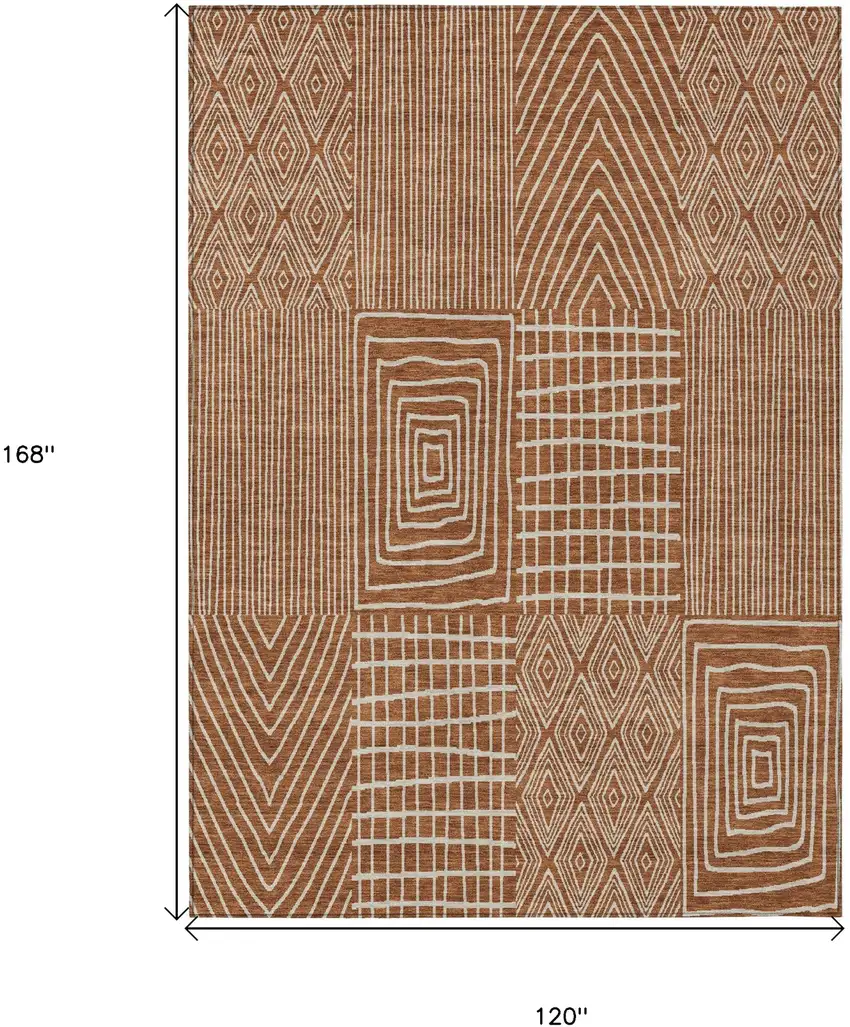 Brown And Beige Geometric Washable Indoor Outdoor Area Rug Photo 3