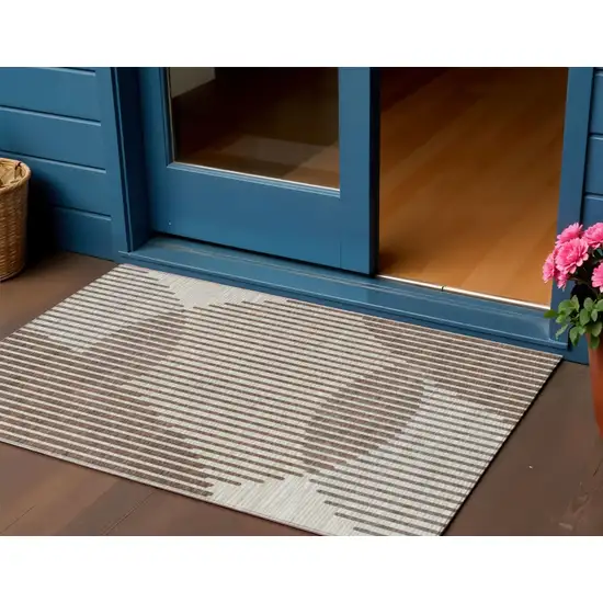 Brown And Beige Geometric Washable Indoor Outdoor Area Rug Photo 1