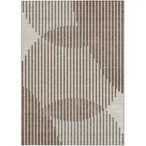 Photo of Brown And Beige Geometric Washable Indoor Outdoor Area Rug