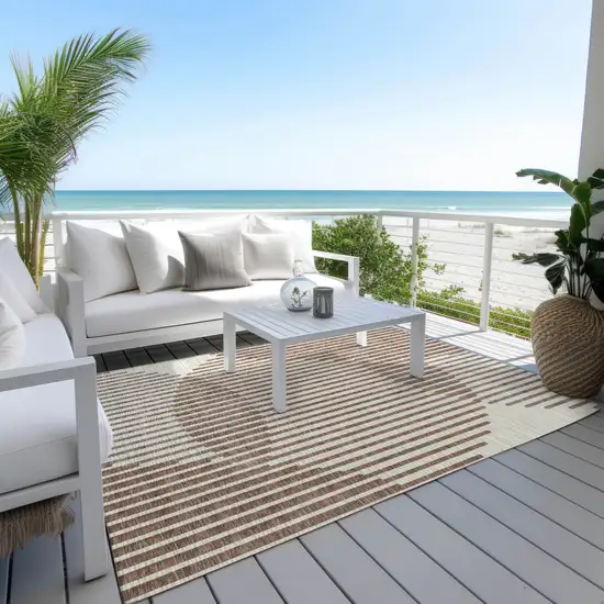 Brown And Beige Geometric Washable Indoor Outdoor Area Rug Photo 9