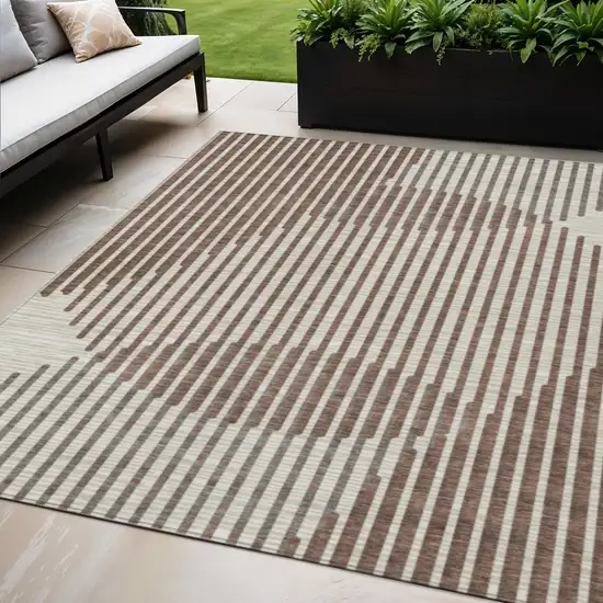 Brown And Beige Geometric Washable Indoor Outdoor Area Rug Photo 1