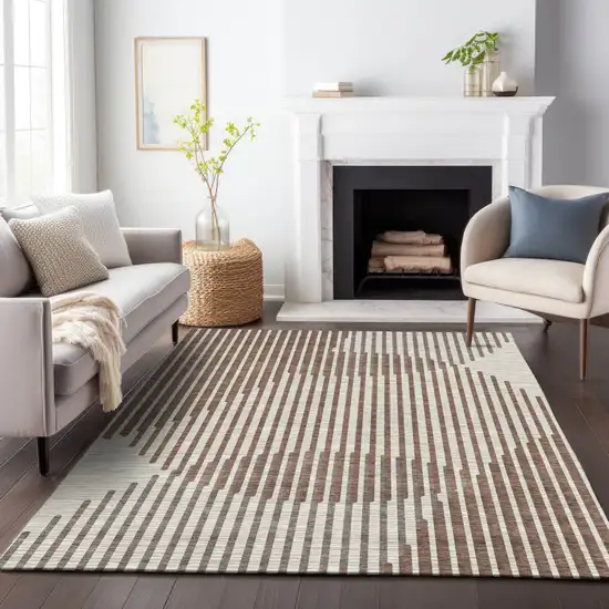 Brown And Beige Geometric Washable Indoor Outdoor Area Rug Photo 9