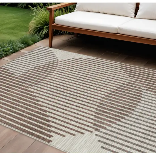 Brown And Beige Geometric Washable Indoor Outdoor Area Rug Photo 1