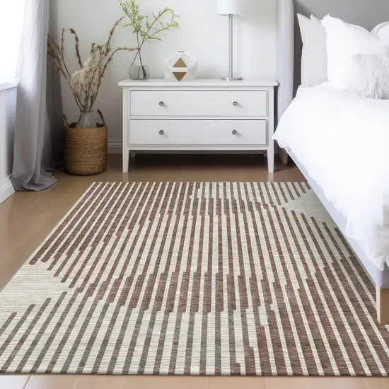 Brown And Beige Geometric Washable Indoor Outdoor Area Rug Photo 9