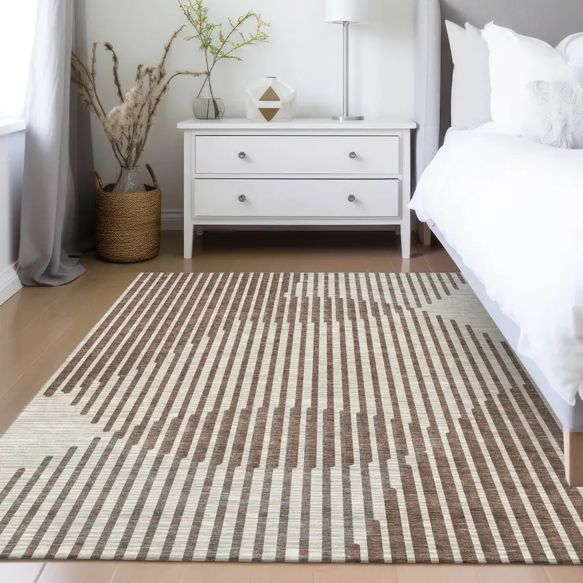 Brown And Beige Geometric Washable Indoor Outdoor Area Rug Photo 9