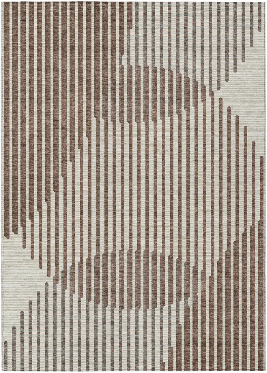Brown And Beige Geometric Washable Indoor Outdoor Area Rug Photo 2