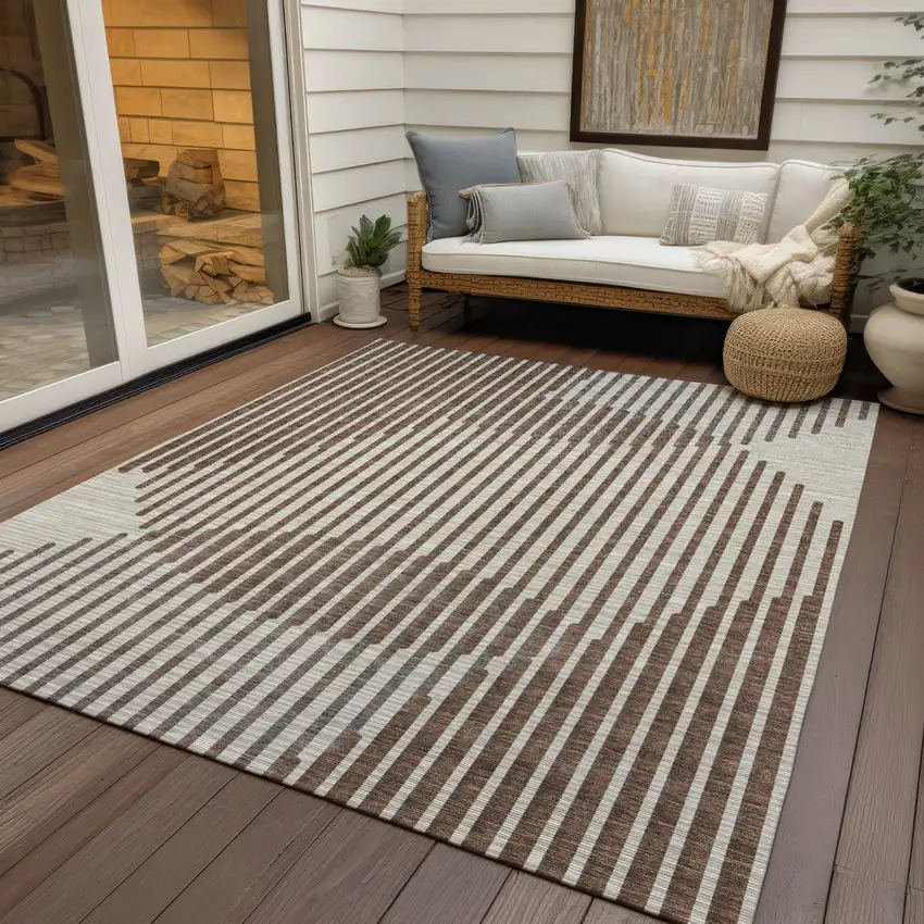 Brown And Beige Geometric Washable Indoor Outdoor Area Rug Photo 8