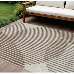 Photo of Brown And Beige Geometric Washable Indoor Outdoor Area Rug