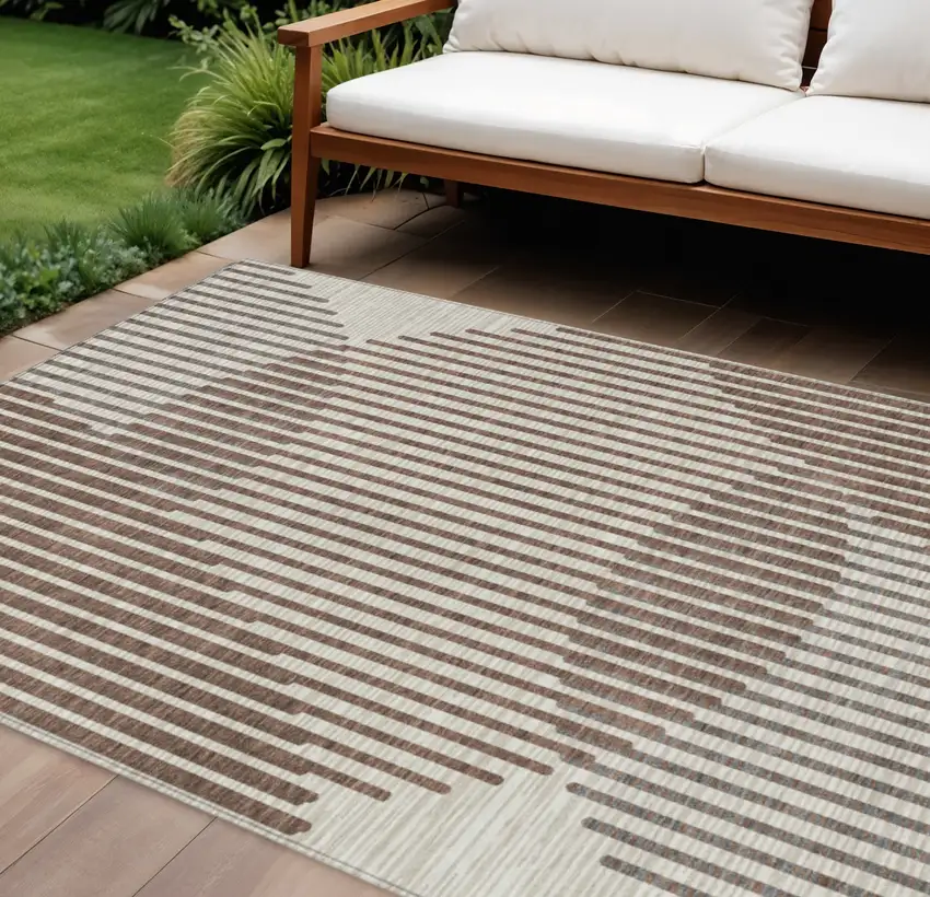 Brown And Beige Geometric Washable Indoor Outdoor Area Rug Photo 1