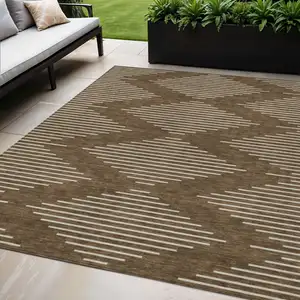 Photo of Brown And Beige Geometric Washable Indoor Outdoor Area Rug