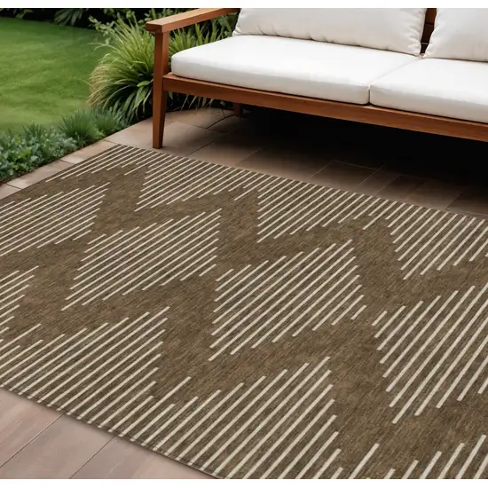 Brown And Beige Geometric Washable Indoor Outdoor Area Rug Photo 1