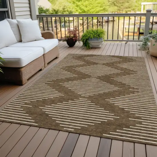 Brown And Beige Geometric Washable Indoor Outdoor Area Rug Photo 7