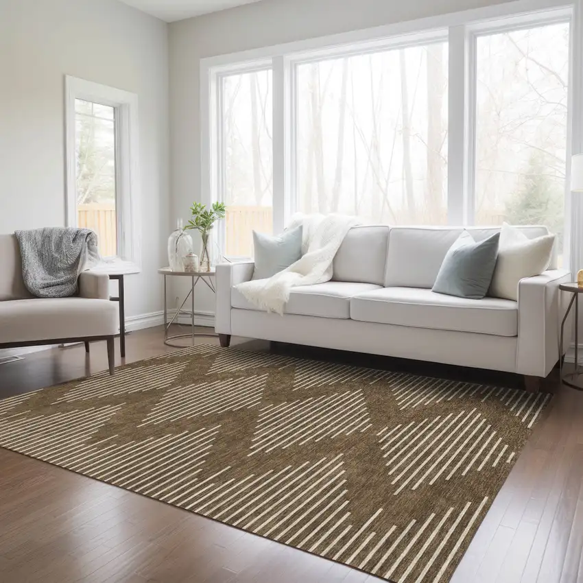 Brown And Beige Geometric Washable Indoor Outdoor Area Rug Photo 9
