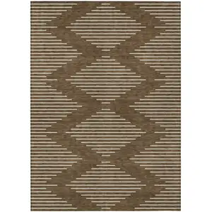 Photo of Brown And Beige Geometric Washable Indoor Outdoor Area Rug