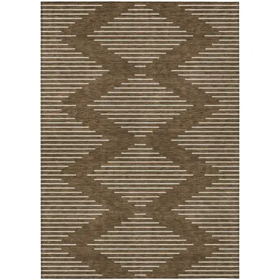 Brown And Beige Geometric Washable Indoor Outdoor Area Rug Photo 2